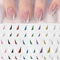 French Nail Stickers Colorful V Shape Nail Decal 3D Self-Adhesive Nail Art Stickers French Tip Nail Guides Design Acrylic Nail Art Supplies for Women Girls DIY Decoration Manicure Tips (8sheets)