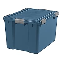 IRIS USA 74 Qt Storage Box with Gasket Seal Lid, 4 Pack - BPA-Free, Made in USA - Heavy Duty Moving Containers with Tight Latch, Weather Proof Tote Bin, WEATHERPRO - Navy