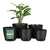 Plant Pots with Multi Drainage Holes - 10 Pieces Versatile, Sturdy Plastic, Stackable Design Home Decor Flower Pots for Indoor and Outdoor Gardening - Black