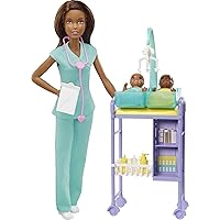 Barbie Careers Doll & Playset, Baby Doctor Theme with Brunette Fashion Doll, 2 Baby Dolls, Furniture & Accessories