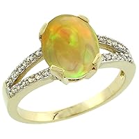 Sabrina Silver 14K White Gold Diamond Natural Ethiopian Opal Engagement Ring Oval 10x8mm, Size 5-10