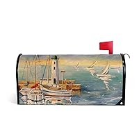 Seascape with Boats and Lighthouse Magnetic Mailbox Cover MailWraps Garden Yard Home Decor for Outside Standard Size-18