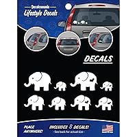 Elephant Family Car Stickers - Set of 8 White Elephants for Car Window - 2 Adults 6 Children 8 Decals Animal