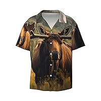 Majestic Moose Men's Summer Short-Sleeved Shirts, Casual Shirts, Loose Fit with Pockets
