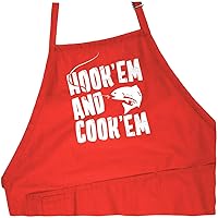 Funny Aprons For Men (Hook 'Em Cook 'Em) - Adjustable Straps One Size Fits All Grilling Apron With Pockets