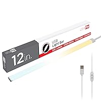 UltraPro 12 inch USB Light Bar Plug-in LED Under Cabinet Lights for Kitchen, High/Low/Off, 300-lumen Warm White, Cool White, Daylight, (2700K-6500K), Adjustable White, USB-A Powered, 80067