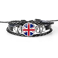 UK Flag Adjustable Woven Bracelets - U.S. World Map Cup Bracelet Leather Handmade Bracelet Multilayer Braided Novel