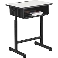 Flash Furniture Billie Open Front Student Desk for Classrooms or Remote Learning, Height Adjustable School Desk with Book Box and Bag Hooks, Black/Gray