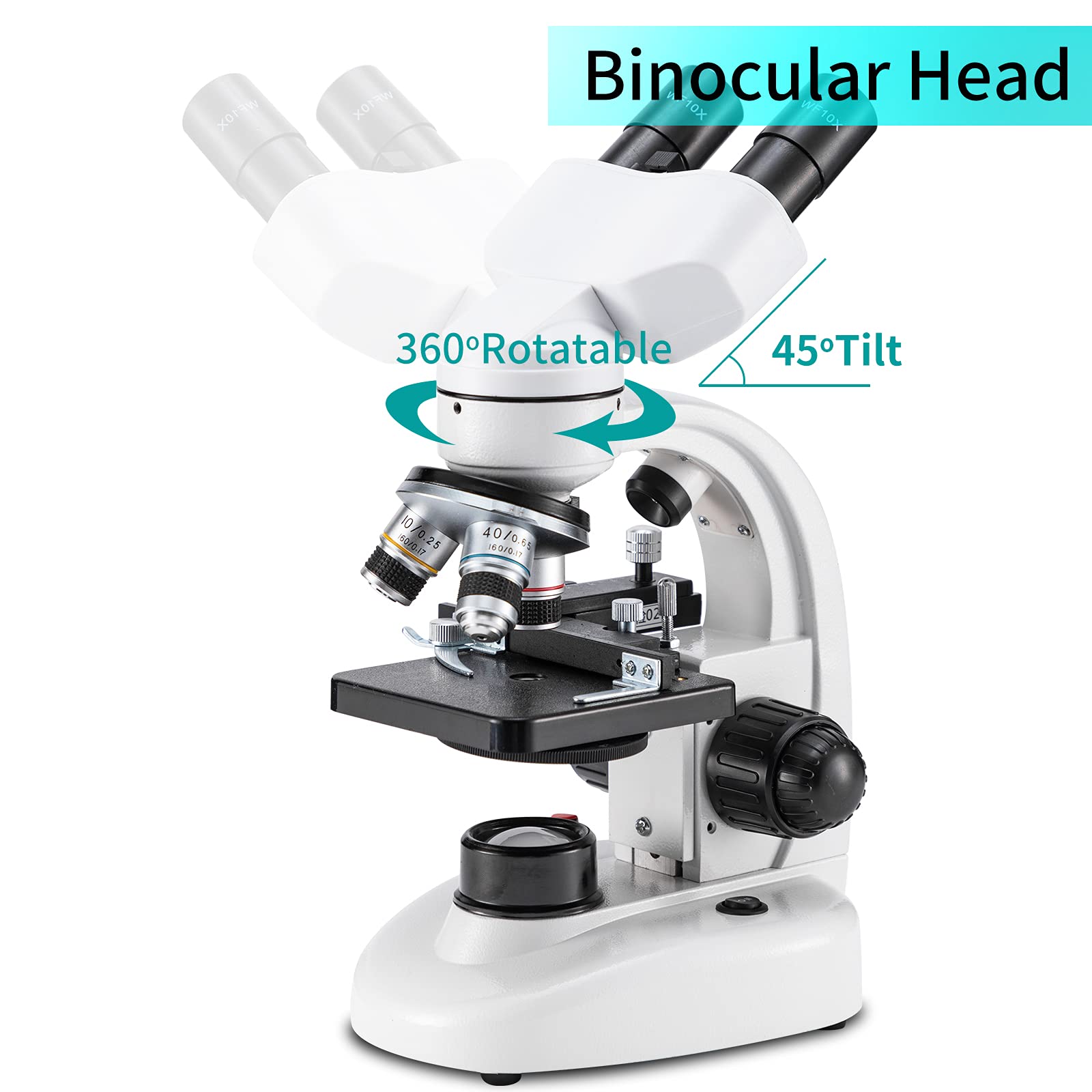 Compound Binocular Microscope,WF10x and WF25x Eyepieces,40X-2000X Magnification, LED Illumination Two-Layer Mechanical Stage,Microscope for Adults…