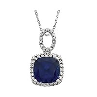 14k White Gold Created Blue Sapphire Blue Sapphire and .03 Dwt Diamond Necklace Jewelry for Women