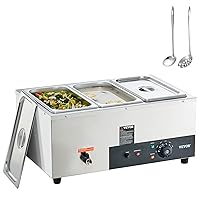 VEVOR 3-Pan Commercial Food Warmer, 3 x 8QT Electric Steam Table, 1500W Professional Countertop Stainless Steel Buffet Bain Marie with 86-185°F Temp Control for Catering and Restaurants, Silver