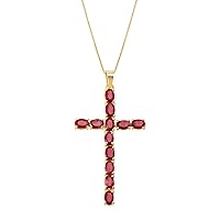 Welry Natural Gemstone Cross Pendant Necklace in Gold-Plated Sterling Silver, 18