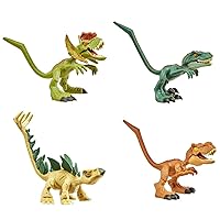 Jurassic World Bendy Biters Mini Figure 4-Pack - Stegosaurus, Velociraptor, Tyrannosaurus Rex & Dilophosaurus