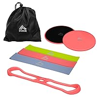 RBX 5 Piece Home Gym Workout Kit - Light, Medium, Heavy Resistance Bands, Figure 8 Resistance Tube, Pilates Core Sliders & Carry Bag