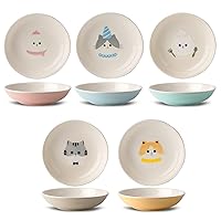 Ceramic Cat Bowls Set - 5.5 inch Wide Cat Food Bowls Whisker Fatigue Friendly, 5 Colorful Cat Dish Kitten Dishes with Cute Cat Pattern, Cat Plates for Wet Food Dry Food Water
