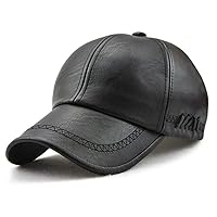 Unisex Leather Baseball Cap, Men Adjustable Structured PU Classic Baseball Cap Hat，Winter for Elderly Father (Black)
