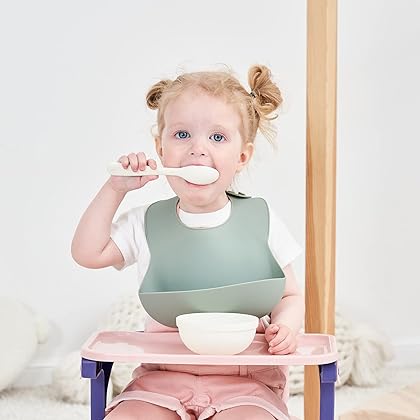 Justbeen Silicone Baby Bibs Set of 2 BPA Free Waterproof Soft Adjustable Bib Easily clean with Food Catcher 6-18 Months