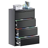 Aobabo Black 4 Drawer Vertical File Cabinet,Wide Metal Vertical Filing Cabinet with Lock,Home Office School Furniture for Letter/Legal/F4/A4 Size Hanging Files