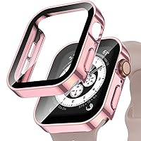 CZKE Cover for Apple Watch Case 45mm 41mm 44mm 40mm 42mm 38mm Accessories PC Tempered Glass Screen Protector iWatch Series 7 8 5 6 SE (Color: Pink, Size: 40mm Series 654SE)