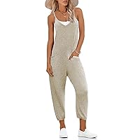 Ekouaer Jumpsuits for Women Sleeveless Spaghetti Strap Ribbed Overall Jumpsuit V Neck Summer Romper with Pockets 2024
