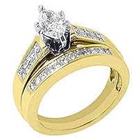 14k Yellow Gold Marquise Diamond Engagement Ring Bridal Set 1.10 Carats