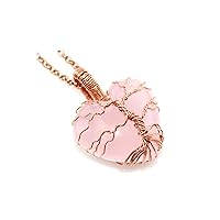 Heart Shape Rose Quartz Necklace, Tree of Life Pendant, Copper Wire Jewelry, Lovely Gift For Her