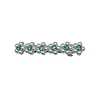 Faship Malibu Blue Teal Rhinestone Crystal Pearls Floral Small Hair Barrette Clip