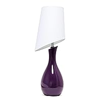 Elegant Designs LT1040-PRP Curved Eggplant Purple Ceramic Table Lamp with Asymmetrical White Shade