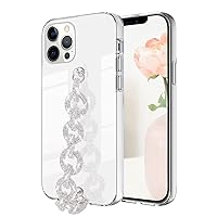 Bonitec Compatible with iPhone 13 Pro Max Case Clear for Ladys, Girls and Women Bracelet 3D Glitter Sparkle Bling Strap Luxury Shiny Crystal Rhinestone Diamond Silver Chain Protective Cover