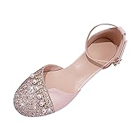 Kids Slides Shoes Toe Pearl Decorated Hook & Loop Glittering Princess Shoes Party Wedding Prom Size 4 Girls