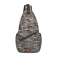 Sling Backpack,Travel Hiking Daypack Brick Red Stone Print Rope Crossbody Shoulder Bag