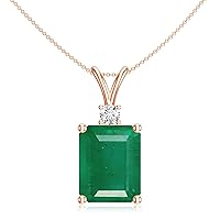Natural Emerald Cut Pendant Necklace with Diamond for Women in Sterling Silver / 14K Solid Gold