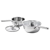 OXO Mira Tri-Ply Stainless Steel, 1.5QT and 3.57QT Chef's Pan Set with Lids, PFAS-Free, Multi Clad, Induction, Dishwasher Safe, Oven Safe, Silver
