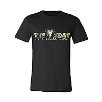 Try That in A Small Town Country Music Teal Floral Bull Skull Womens Short Sleeve T-Shirt Graphic Tee