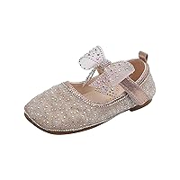 Girls Dress Shoes Cute Bow Mary Jane Shoes Ballerina with Satin Ankle Tie for Wedding Birthday Soccer