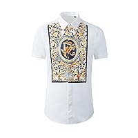 通用 Men's Short Sleeve Shirt Retro Baroque Print Business Casual Men's Short Sleeve Shirt