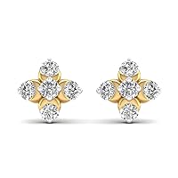 14K Yellow Gold Plated Round AAA+ Cubic Zirconia Prong Set Flower Mini Stud Earrings