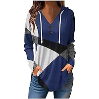 Womens Blouses, Full Sleeve Button Hoodie Pullover Vneck Solid Color Tee Slim Fit Funny Shirts