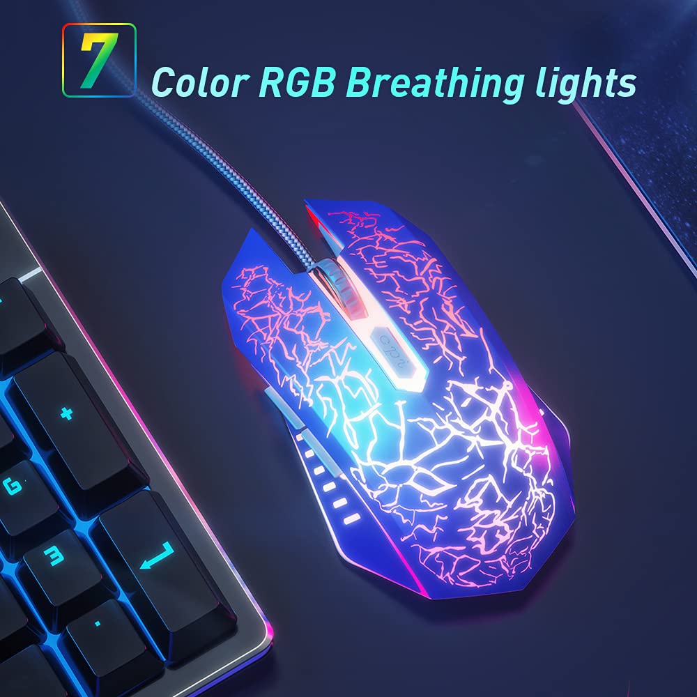 VersionTECH. Wired Gaming Mouse, Ergonomic USB Optical Mouse Mice with Chroma RGB Backlit, 1200 to 3600 DPI for Laptop PC Computer Games & Work – Blue