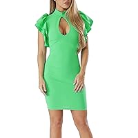 EFOFEI Womens High Collar Short Sleeve Soft Short Dress Trendy Hollow Out Dresses