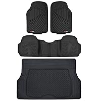 Motor Trend FlexTough Performance All Weather Rubber Car Mats with Cargo Liner - Full Set Front & Rear Floor Mats for Cars Truck SUV, Automotive Floor Mats (Black)