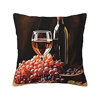 Red Wine Bottle Glass Grape Wooden Keg Print Throw Pillow Covers Soft Corduroy Pillowcase 18