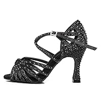 AOQUNFS Women's Ballroom Dance Shoes Rhinestone Latin Salsa Performance Dance Heels,Model L429