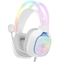 PC Gaming Headset with Microphone, Wired RGB LED Noise Cancel Gamer Headphones for PS4/PS5/Mac/Xbox/Switch/Laptop/Tablet, 3.5mm Aux Over Ear Headphone 3D Stereo Sound for Kids Adult Teens