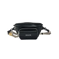 MICHAEL KORS Maisie Large Pebbled Leather 2 in 1 Sling Pack Waist Belt Bag Crossbody Strap (Black Silver Hardware)