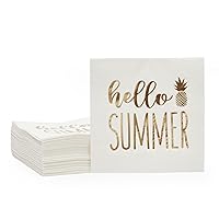 BLUE PANDA - Hello Summer Cocktails Napkins with Gold Foil Pineapple (5x5 In, White, 50 Pack)