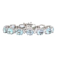35.75 Carat Natural Blue Aquamarine and Diamond (F-G Color, VS1-VS2 Clarity) 14K White Gold Luxury Tennis Bracelet for Women Exclusively Handcrafted in USA