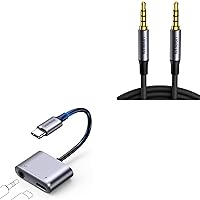 UGREEN 3.5mm Audio Cable Braided 4-Pole Hi-Fi Stereo TRRS Jack Shielded Male to Male AUX Cord Bundle USB C to 3.5mm Headphone and Charger Adapter 2 in 1 TypeC to Aux Audio Jack with PD 60W