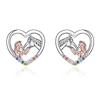 925 Sterling Silver Horse/Dog/Turtle/Gymnastic Girls Animal Stud Earrings, Embellished with Cubic Zirconial for Girls Boys