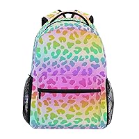 ALAZA Rainbow Leopard Print Cheetah Neon Backpack Purse with Multiple Pockets Name Card Personalized Travel Laptop School Book Bag, Size M/16.9 in